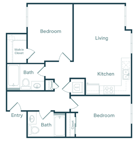 Floor plan for 2 beds, 2 baths, 917 sqft