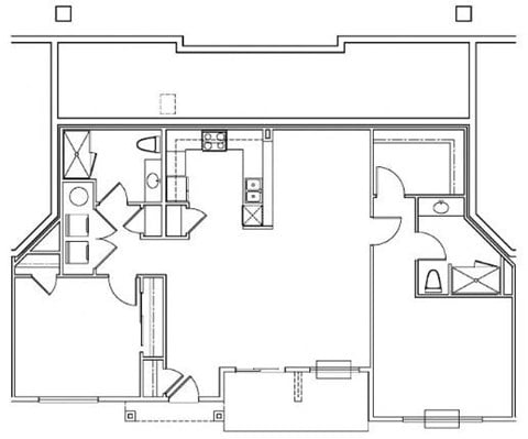 Floor plan for 2 beds, 2 baths, 1232 sqft