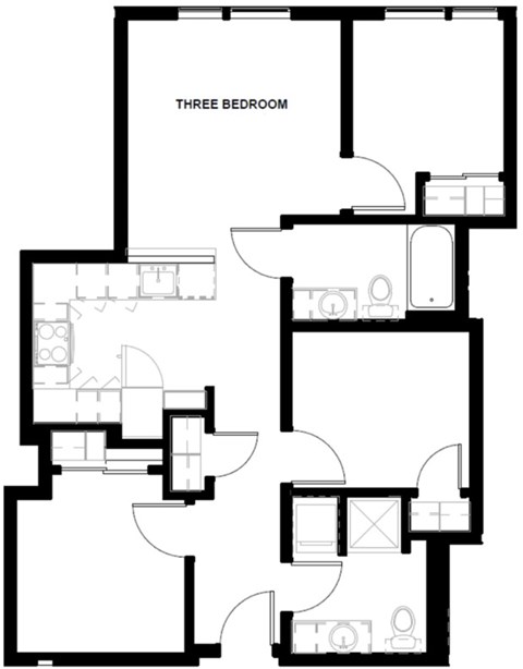 Floor plan for 3 beds, 2 baths, 865 sqft