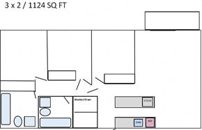 Lake Stevens apartment for rent - a floor plan of a room with furniture and a bathroom