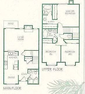 Floor plan for 3 beds, 2.5 baths, 1289 sqft
