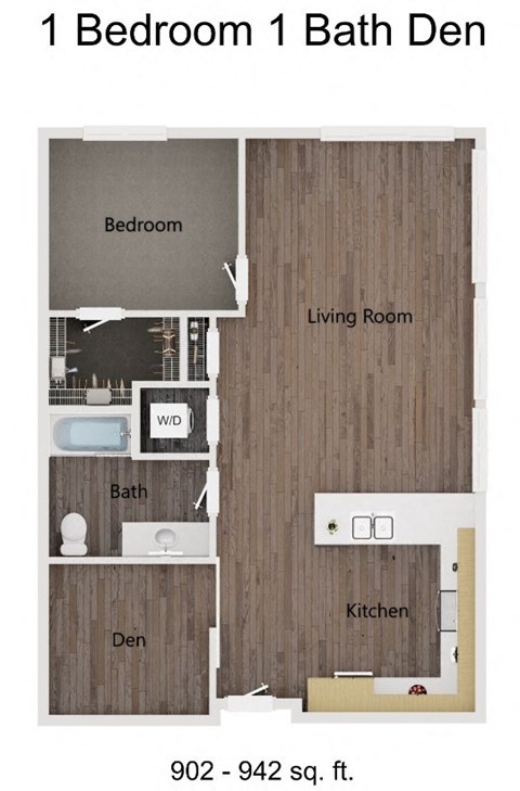 Floor plan for 1 bed, 1 bath, 920 sqft