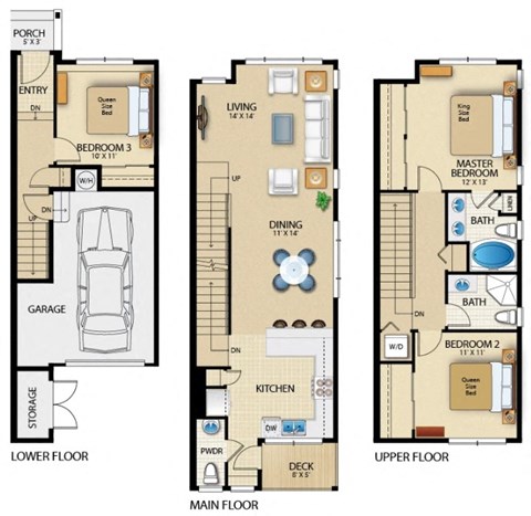 Floor plan for 3 beds, 2.5 baths, 1394 sqft