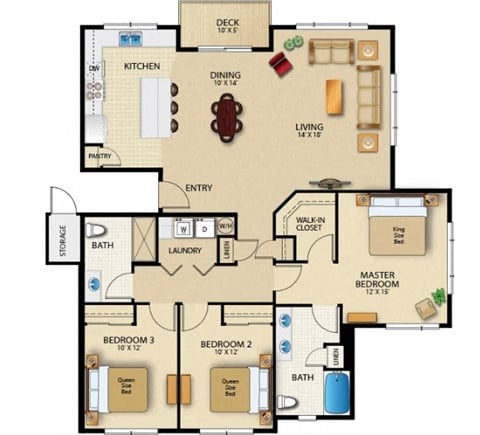 Floor plan for 3 beds, 2 baths, 1561 sqft