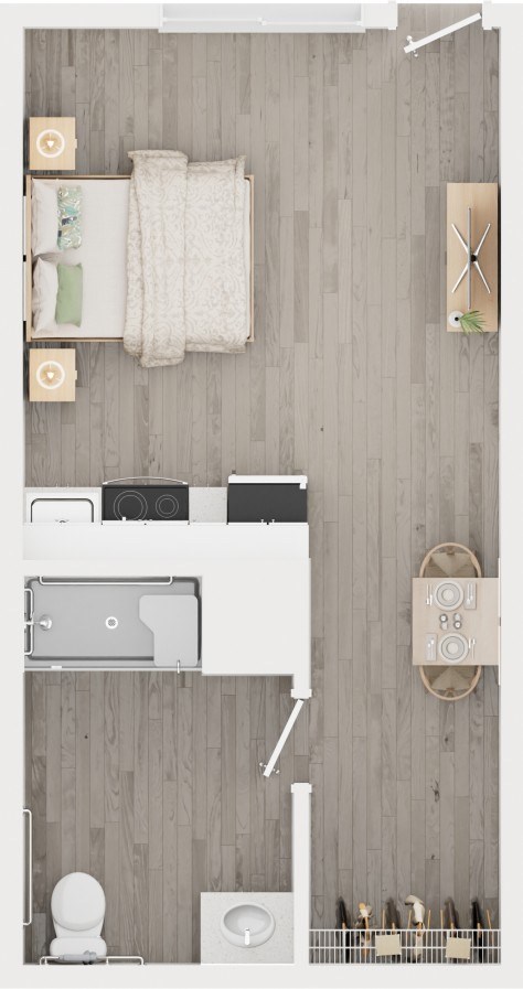 Floor plan for studio, 1 bath, 311 sqft