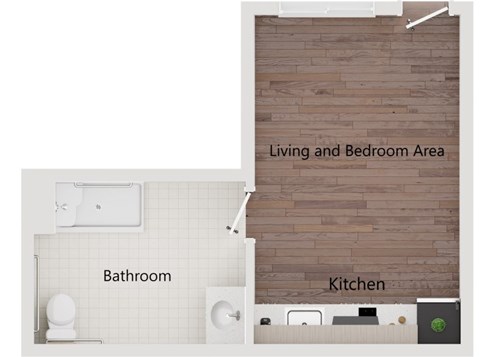 Floor plan for studio, 1 bath, 295 sqft