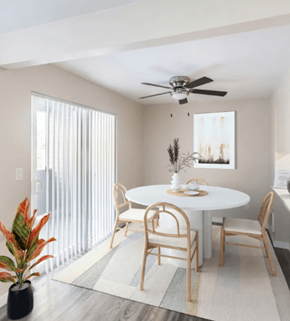 Lake Oswego apartment for rent - A dining room with a white table and chairs.