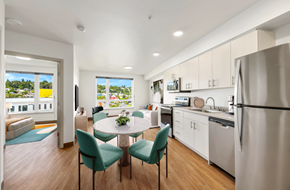 Seattle apartment for rent - a kitchen and dining room with a table and chairs