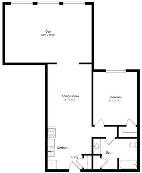 Floor plan for 1 bed, 1 bath, 1100 sqft