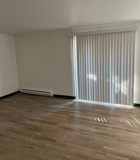 Connell apartment for rent - a living room with wood floors and a large window with white blinds