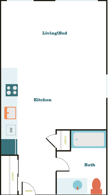 Floor plan for studio, 1 bath, 456 sqft