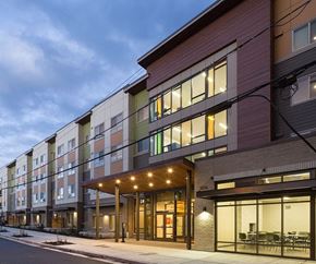 Seattle apartment for rent - the facade of a building with a street in front of it