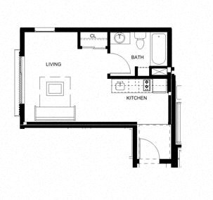Floor plan for studio, 1 bath, 314 sqft