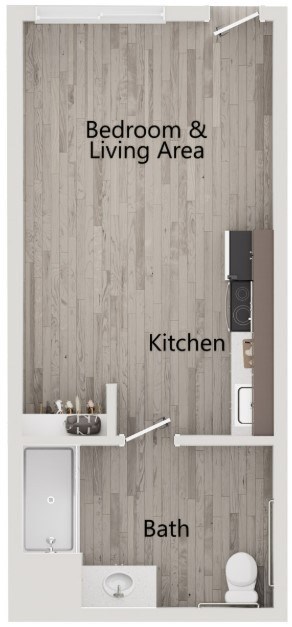 Floor plan for studio, 1 bath, 340 sqft