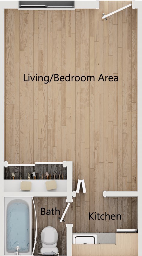 Floor plan for studio, 1 bath, 200 sqft