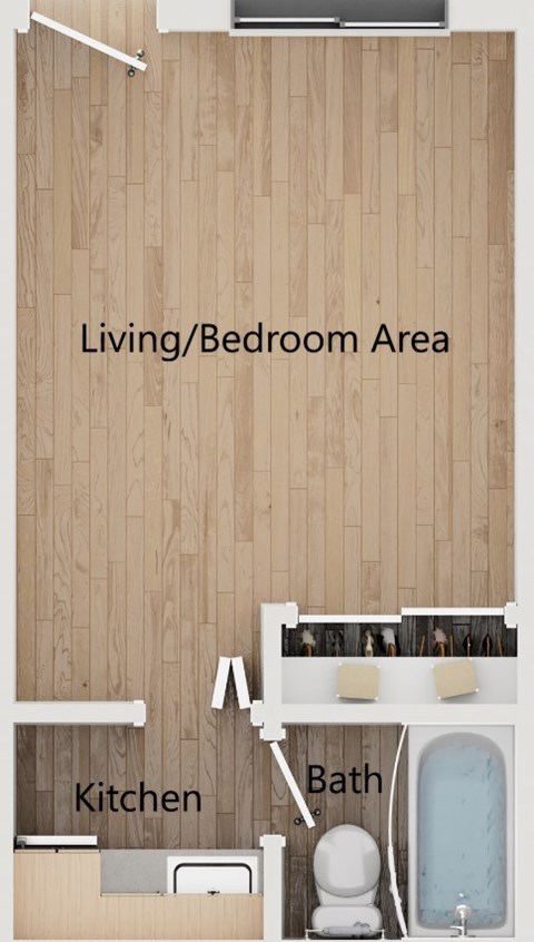 Floor plan for studio, 1 bath, 193 sqft