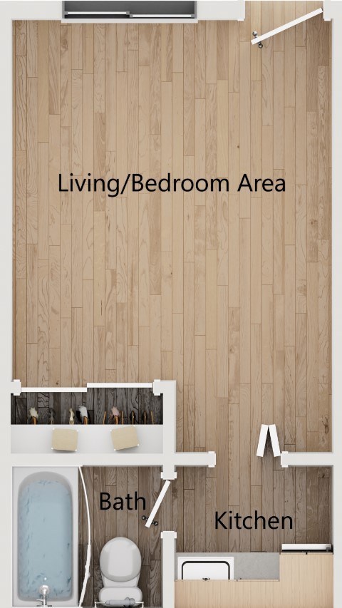 Floor plan for studio, 1 bath, 200 sqft