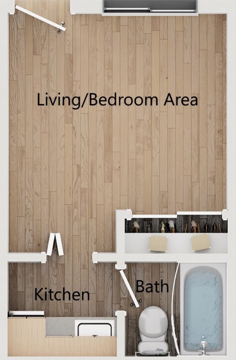 Floor plan for studio, 1 bath, 189 sqft