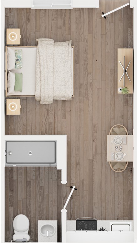 Floor plan for studio, 1 bath, 188 sqft