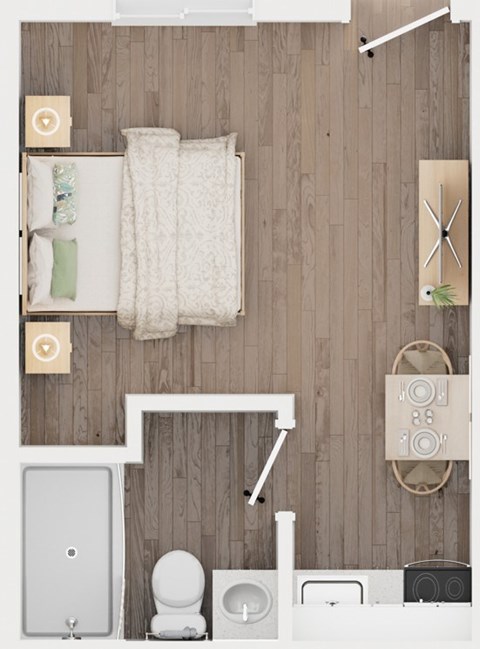 Floor plan for studio, 1 bath, 188 sqft