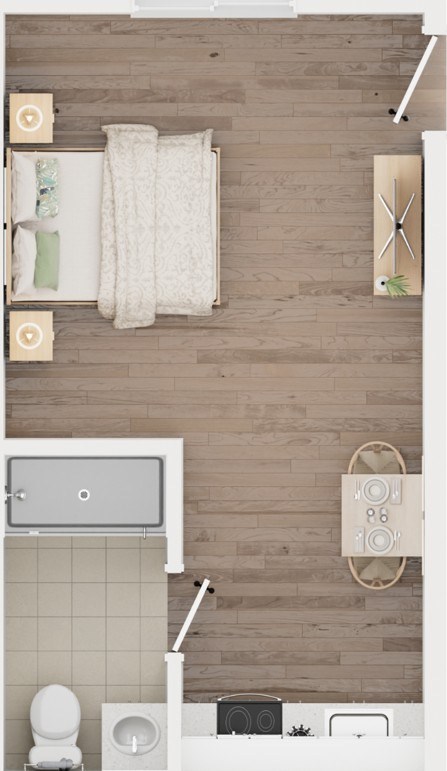 Floor plan for studio, 1 bath, 281 sqft