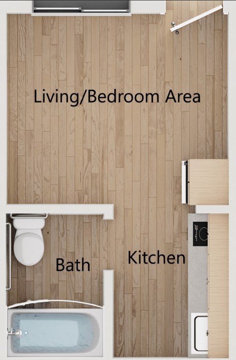 Floor plan for studio, 1 bath, 270 sqft