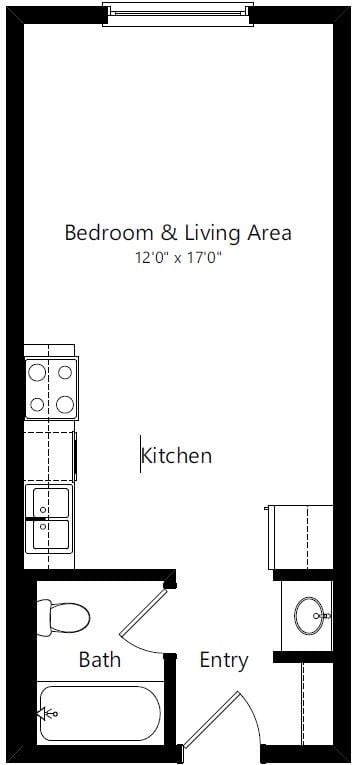 Floor plan for studio, 1 bath, 363 sqft