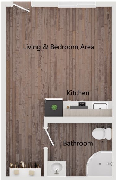 Floor plan for studio, 1 bath, 295 sqft