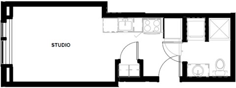 Floor plan for studio, 1 bath, 360 sqft
