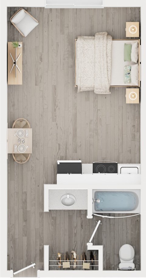 Floor plan for studio, 1 bath, 311 sqft