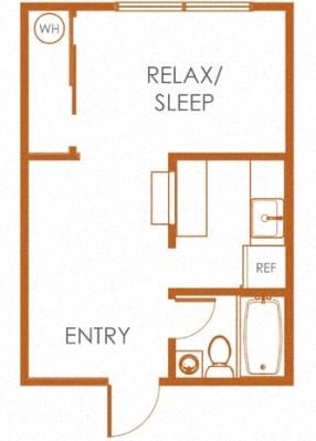 Floor plan for studio, 1 bath, 450 sqft