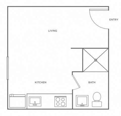 Floor plan for studio, 1 bath, 166 sqft