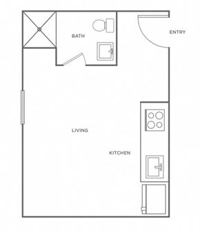 Seattle apartment for rent - a schematic floor plan of a small apartment with a bedroom and a living room