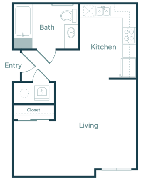Floor plan for studio, 1 bath, 549 sqft