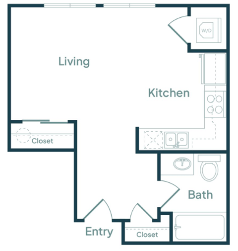 Floor plan for studio, 1 bath, 408 sqft