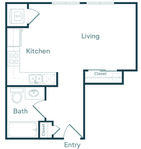 Floor plan for studio, 1 bath, 408 sqft