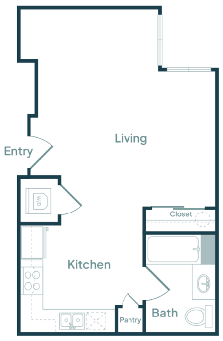 Floor plan for studio, 1 bath, 408 sqft