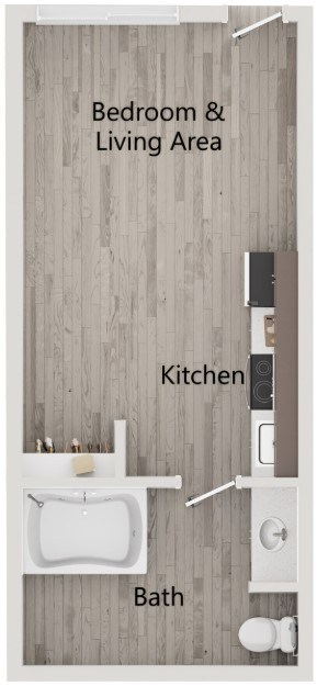 Floor plan for studio, 1 bath, 316 sqft