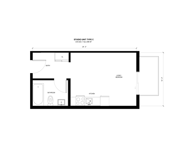 Floor plan for studio, 1 bath, 312 sqft