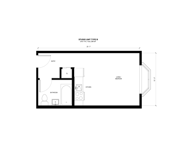 Floor plan for studio, 1 bath, 268 sqft