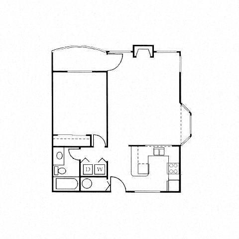 Floor plan for 1 bed, 1 bath, 682 sqft