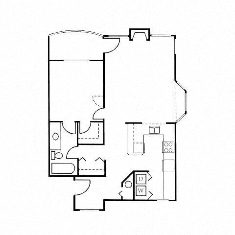 Floor plan for 1 bed, 1 bath, 798 sqft