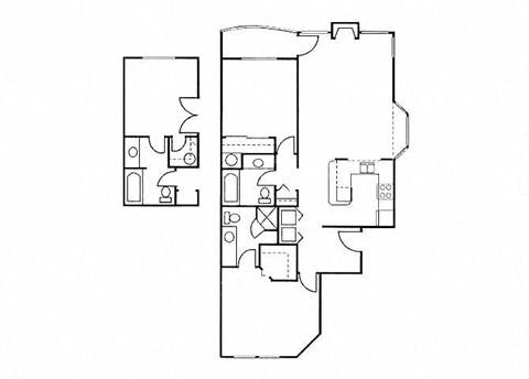 Floor plan for 2 beds, 2 baths, 988 sqft