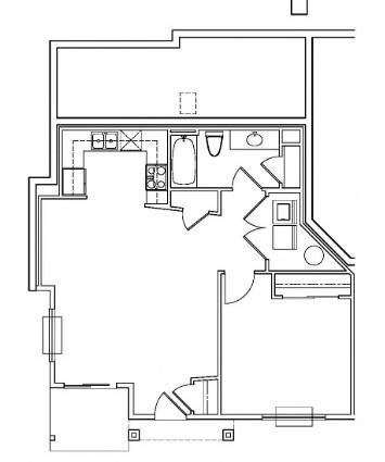 Floor plan for 1 bed, 1 bath, 704 sqft
