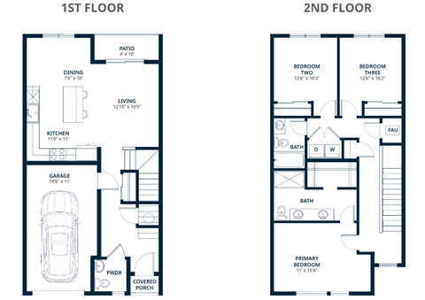 Floor plan for 3 beds, 2.5 baths, 1446 sqft