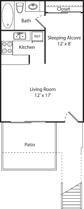 Floor plan for studio, 1 bath, 427 sqft