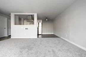 Seattle apartment for rent - A spacious room with a grey carpet and a white wall.