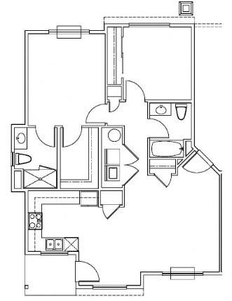 Floor plan for 2 beds, 2 baths, 946 sqft