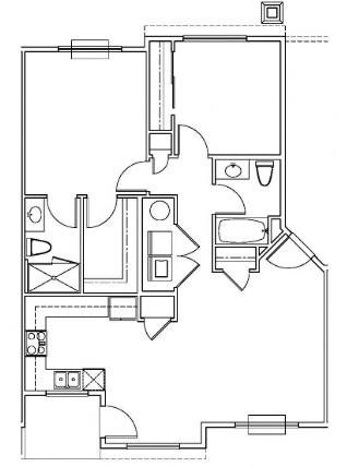 Floor plan for 2 beds, 2 baths, 960 sqft