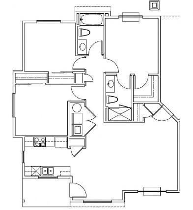 Floor plan for 3 beds, 2 baths, 1092 sqft